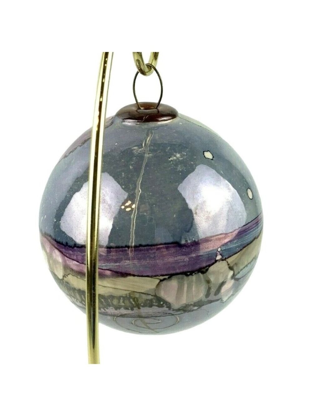 Round Ceramic Holiday Christmas Ornament 4.5 in Handmade Pink Purple Abstract - Picture 3 of 5